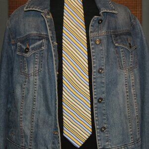 J. Crew pure 100% Silk Tie slim yellow and blue stripes